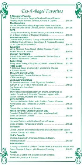 Ess a Bagel Favorites Menu Price